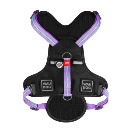 Шлея для собак безпечна WAUDOG Nylon з QR паспортом, металічна пряжка-фастекс, S, Ш 20 мм, А 35-60 см, В 55-65 см фіолетовий — Фото 3
