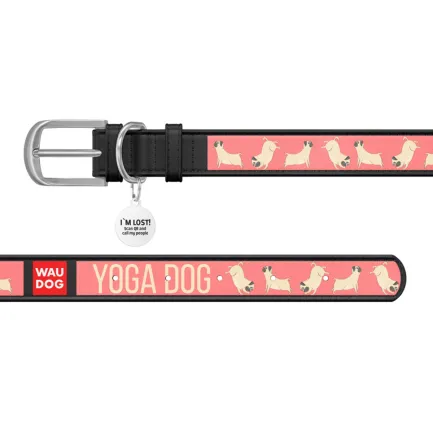 Нашийник WAUDOG Design з малюнком "Йога-пес", преміум шкіра, металева пряжка (ширина 15 мм, довжина 27-36 см) чорний — Фото 2