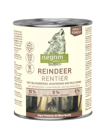 ISEGRIM Reindeer pure with Blackberries, Champignons &amp; Herbs 800 г. Вологий корм для собак. Оленина з ожиною та грибами
