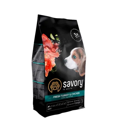 Сухий корм Savory Puppy для цуценят усіх порід, зі свіжою індичкою і куркою, 1 кг
