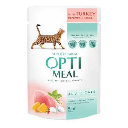 OPTIMEAL™. Консерв корм для дорослих котів з індичкою у гарбузовому соусі, 0,085 кг