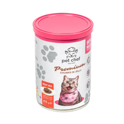 Корм вологий для дорослих котів Pet Chef, шматочки в желе М'ясний мікс 415 г — Фото 4