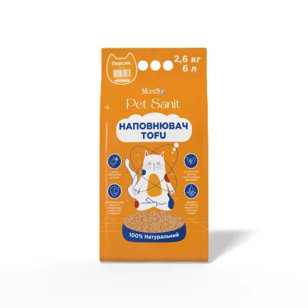 Наповнювач Tofu - персик 2,6 кг, 6 л, л, ПетСаніт (PetSanit), MODES