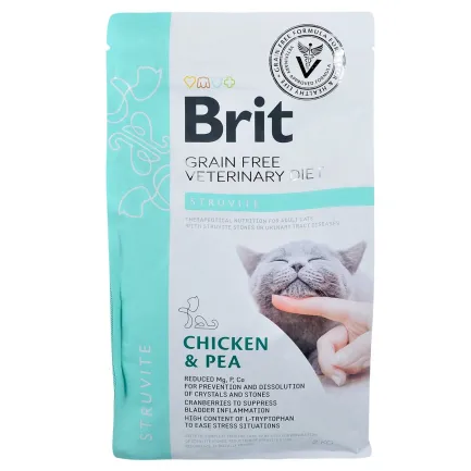Сухий корм Brit GF VetDiet Cat Struvite для котів, при сечокам'яній хворобі, з куркою та горохом, 2 кг — Фото 2