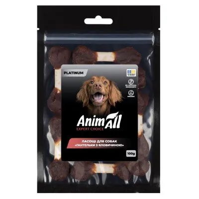 Ласощі для собак AnimAll Platinum Гантельки з яловичиною, 100 г