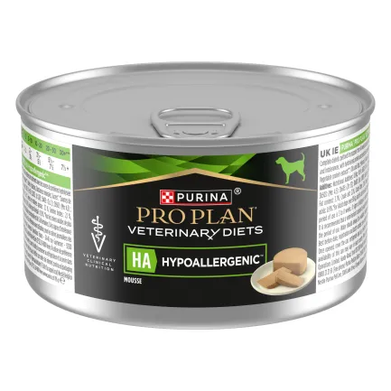 Вологий дієтичний корм PRO PLAN VETERINARY DIETS HA Hypoallergenic для дорослих собак та цуценят для зниження ознак інгредієнтної та нутрієнтної непереносимості мус 195 г — Фото 1