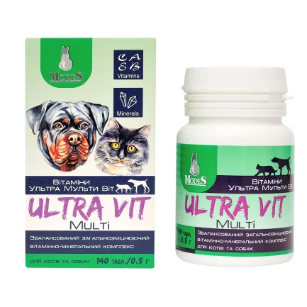 Ультра Мульті Віт (Ultra Multi Vit) вітамінно-мінеральні комплекси для собак та котів 140шт*0,5г, MODES — Фото 1
