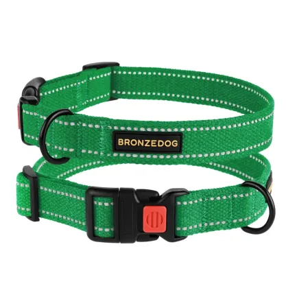 Нашийник для собак Bronzedog Сotton рефлекторний х/б смарагдовий брезент M
