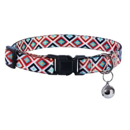 Нашийник для Котів BronzeDog Urban Гуцульський Нейлоновий з Пластиковою Пряжкою та Дзвіночком Коричневий XS — Фото 1