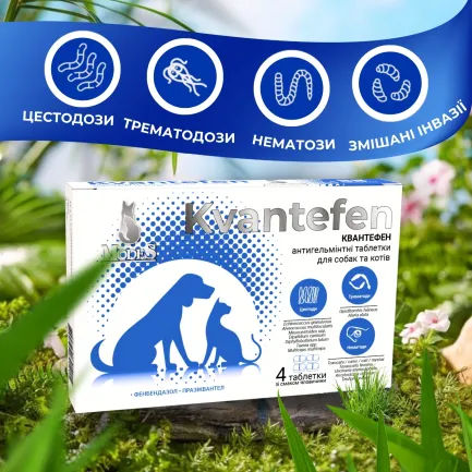 Квантефен (Kvantefen) антигельмінтні таблетки для собак та котів 1 таб на 10кг (4 табл.), MODES — Фото 1