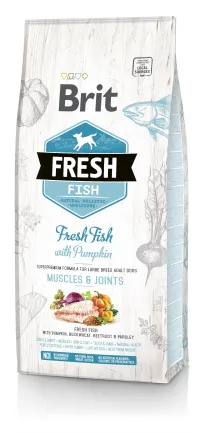 Сухий корм Brit Fresh для дорослих собак великих порід, для м'язів та суглобів, з рибою та гарбузом, 12 кг