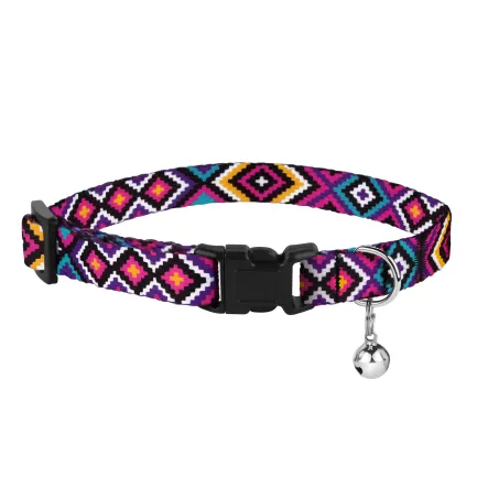 Нашийник для Котів BronzeDog Urban Гуцульський Нейлоновий з Пластиковою Пряжкою та Дзвіночком Фіолетовий XS — Фото 1