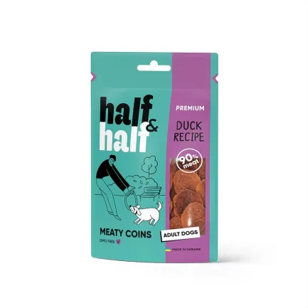 Ласощі для собак Half&amp;Half у формі м'ясних монеток з качкою, 100 г