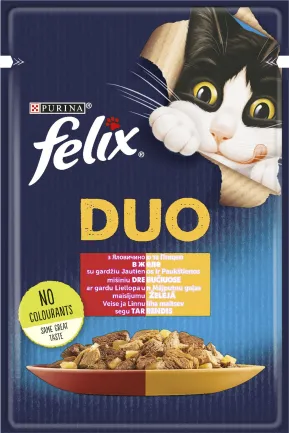 Вологий корм FELIX Fantastic Duo для дорослих котів шматочки в желе з яловичиною та птицею 85 г