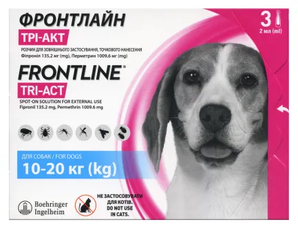 Краплі Boehringer Ingelheim Frontline TRI-ACT від бліх і кліщів для собак, M, 10-20 кг, ціна за 1 піпетку
