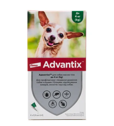 Краплі від бліх і кліщів Bayer Advantix для собак вагою до 4 кг, ціна за 1 піпетку