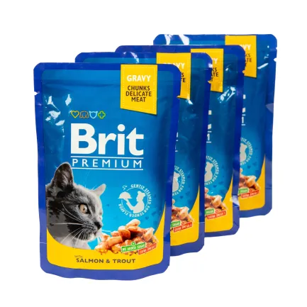 Набір паучів "3+1" для котів Brit Premium Cat pouch з лососем і фореллю, 4 х 100г — Фото 2