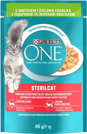 Вологий корм PURINA ONE Sterilcat для дорослих котів після стерилізації шматочки в соусі з індичкою та зеленою квасолею 85 г