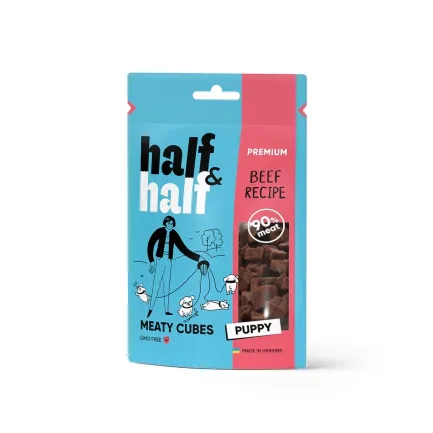 Ласощі для цуценят Half&amp;Half у формі м'ясних кубиків з яловичиною, 100 г