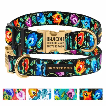 Нашийник для собак Bronzedog Urban Folk нейлоновий з металевою пряжкою золотистого кольору чорний XL — Фото 2