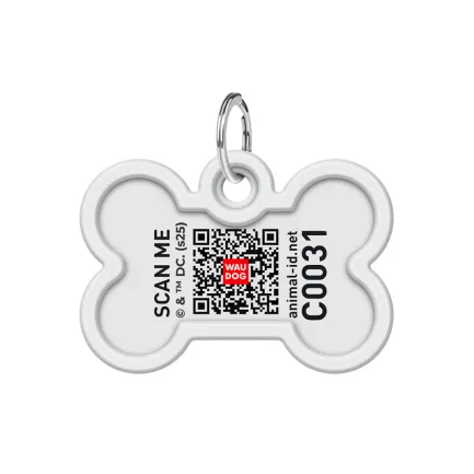 Адресник для собак і котів металевий WAUDOG Smart ID з QR паспортом, малюнок "Бетмен ескіз", кістка, Д 40 мм, Ш 28 мм — Фото 4