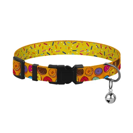Нашийник для Котів BronzeDog Urban Fruits Нейлоновий з Пластиковою Пряжкою та Дзвіночком Пончики XS — Фото 1