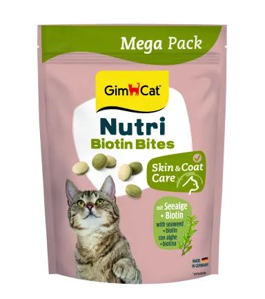 Вітаміни GimCat NUTRI BIOTIN BITES для котів для покращення стану шерсті та шкіри 425г — Фото 1