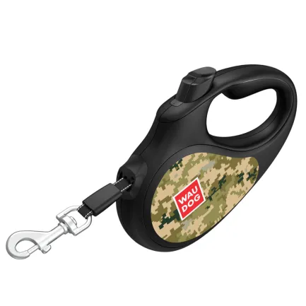 Повідець-рулетка для собак WAUDOG R-leash, малюнок "Мілітарі", M, до 25 кг, 5 м, світловідбиваюча стрічка — Фото 3