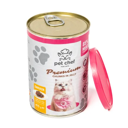 Корм вологий для дорослих котів Pet Chef, шматочки в желе з куркою 415 г — Фото 2