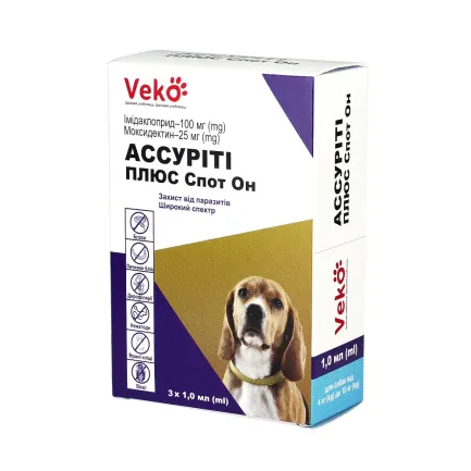 VEKO Ассуріті Плюс Спот Он для собак 4-10 кг (3 х 1,0 мл; пак)