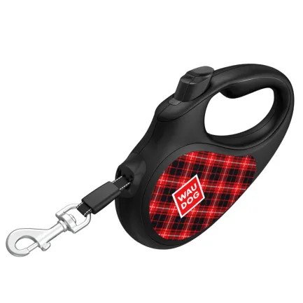 Повідець-рулетка для собак WAUDOG R-leash, малюнок "Шотландка", L, до 50 кг, 5 м, світловідбиваюча стрічка чорний — Фото 4