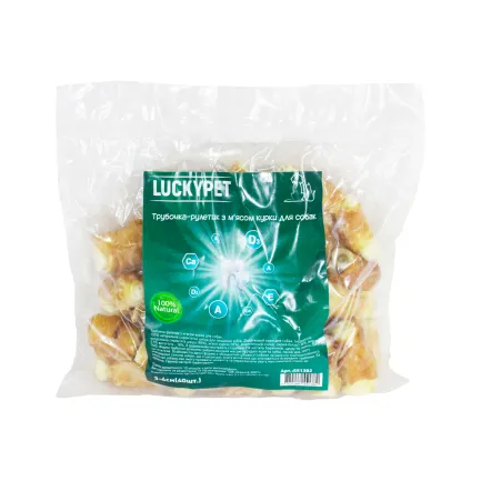 Трубочка рулетик №1 + м'ясо курки, 3-4см, 40шт/уп, Lucky Pet