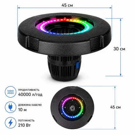 Фонтан, аератор для ставка Kruger Meier PondSplash Elite LED 40000 з LED-підсвіткою 40000 л/год — Фото 2