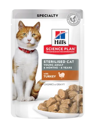 Hill's Science Plan Young Adult Sterilised Вологий корм для стерилізованих молодих дорослих котів, з індичкою, пауч, 85г