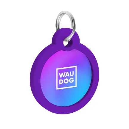 Адресник для собак і котів металевий WAUDOG Smart ID з QR паспортом, малюнок "Градієнт фіолетовий", коло, Д 30 мм — Фото 2