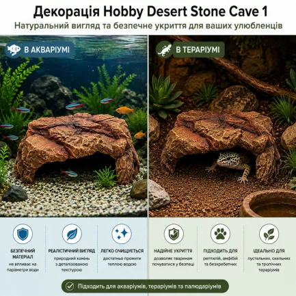 Декорація кам’яне укриття Hobby Desert Stone Cave 1 21×15,5×9,5 см для тераріуму та акваріума (36500) — Фото 2