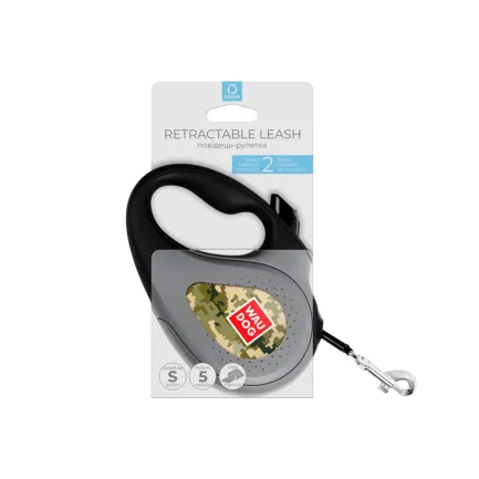 Повідець-рулетка для собак WAUDOG R-leash, малюнок "Мілітарі", S, до 15 кг, 5 м, світловідбиваюча стрічка — Фото 1