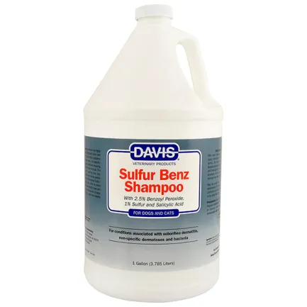 Davis Sulfur Benz Shampoo ДЕВІС СУЛЬФУР БЕНЗ шампунь з 2,5% пероксидом бензоїлу, сіркою, саліциловою кислотою для собак і котів із захворюваннями шкіри 3,8 л