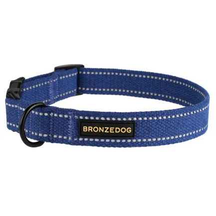 Нашийник для собак Bronzedog Сotton рефлекторний бавовняний брезент c металевою пряжкою синій L — Фото 1