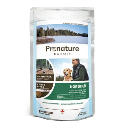 Pronature Holistic Dog Nordikо Large Bites ПРОНАТЮР ХОЛІСТИК НОРДІКО ІНДИЧКА З ЯГОДАМИ беззерновий холістик корм для собак середніх та великих порід 0,34 кг