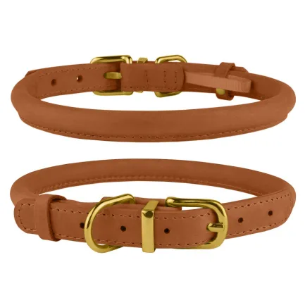 Нашийник для собак круглий шкіряний BronzeDog Crazy тауні M