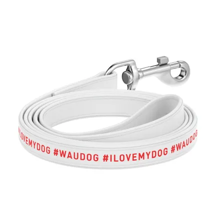 Повідець для собак шкіряний WAUDOG Design, малюнок "я люблю свою собаку", Ш 18 мм, Дов 122 см білий