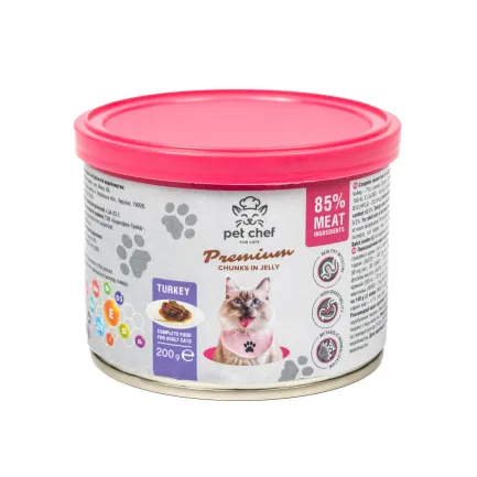 Корм вологий для дорослих котів Pet Chef, шматочки в желе з індичкою 200 г — Фото 2