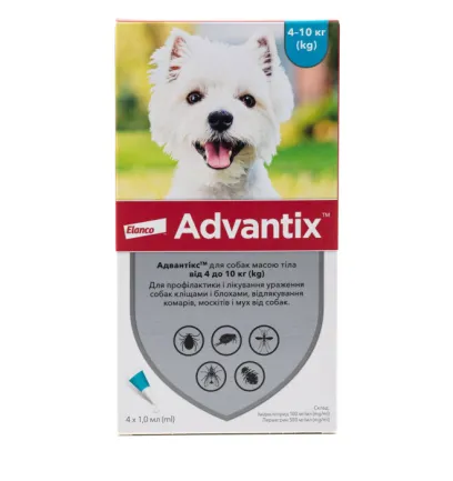 Краплі від бліх і кліщів Bayer Advantix для собак вагою 4-10 кг, ціна за 1 піпетку