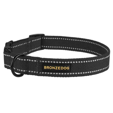 Нашийник для собак Bronzedog Сotton рефлекторний бавовняний брезент з металевою пряжкою графіт L — Фото 1