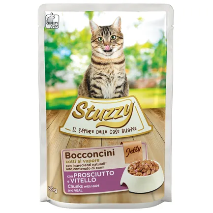 Stuzzy Cat Ham and Veal ШТУЗІ ШИНКА ТЕЛЯТИНА в желе консерви для котів, вологий корм, пауч 85г 0,085 кг