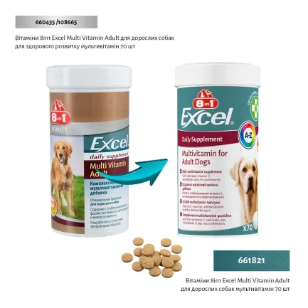 Вітаміни 8in1 Excel Multi Vitamin Adult для дорослих собак, мультивітамін, 70 шт — Фото 1