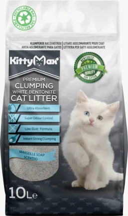 Бентонітовий наповнювач Kitty Max для котячого туалету, з ароматом марсельського мила, білий, 10 л