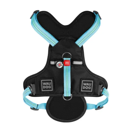Шлея для собак безпечна WAUDOG Nylon з QR паспортом, металічна пряжка-фастекс, L, Ш 25 мм, А 55-85 см, В 65-85 см блакитний — Фото 3