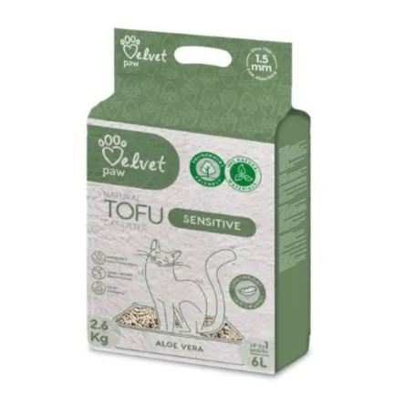 VELVET PAW TOFU Наповнювач для котів з підвищеною чутливістю, з екстрактом алое вера, гранули 1.5 мм, 6 л/2,6 кг